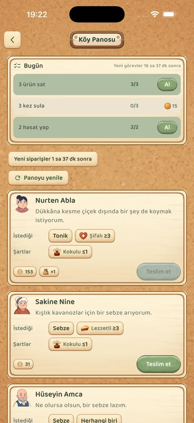 Köyün siparişini karşıla — Altın ve gübre kazan.
